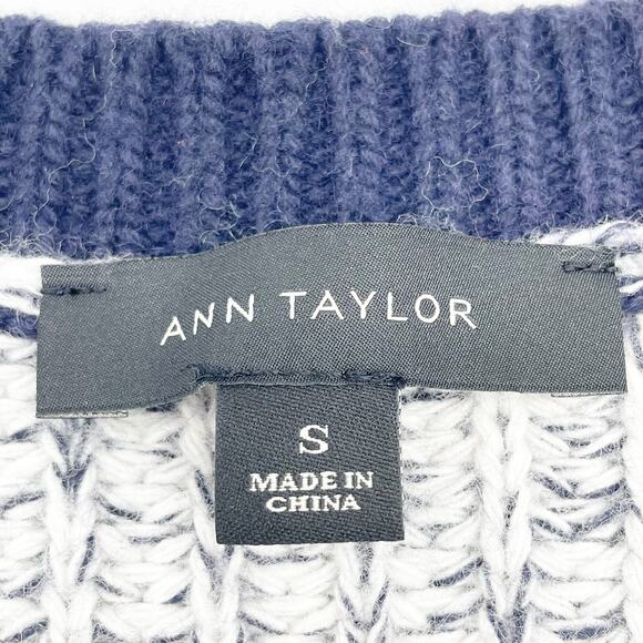 Ann Taylor Womens S Chunky V-Neck Sweater‎ Color Block Stripes Blue White - Picture 5 of 5